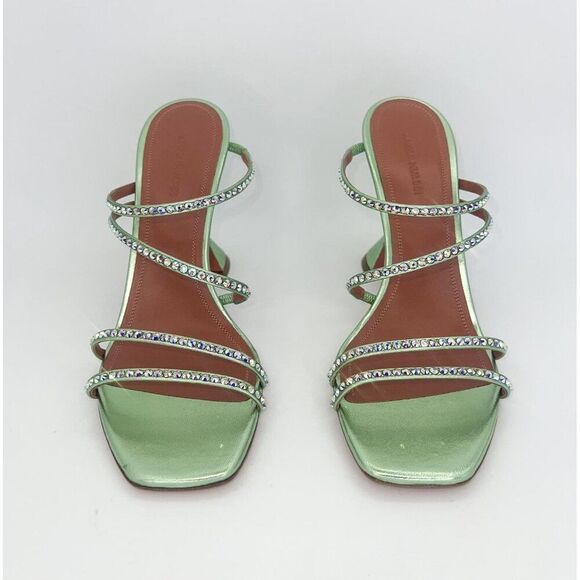 NEW AMINA MUADDI Naima Mint Green Crystal Embellished Fluted Sandals Siz… - Picture 7 of 15
